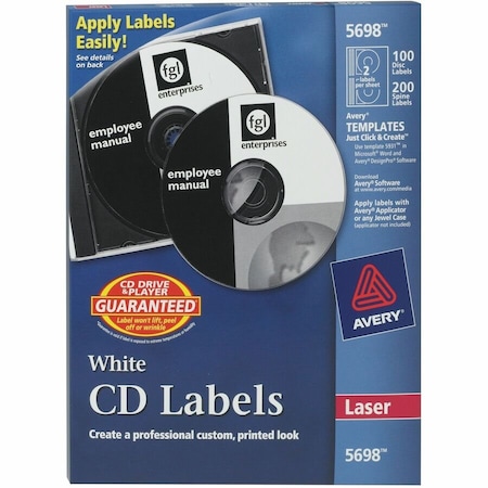 Avery Dennison Avery 5698 Laser CD/DVD Labels, Matte White, 100/Pack 5698