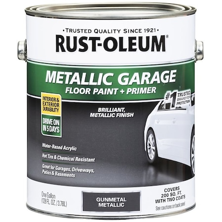 Rust-Oleum Concrete Floor Paint, Water Base, Metallic Sheen, Gun Metal, 1 gal 349353