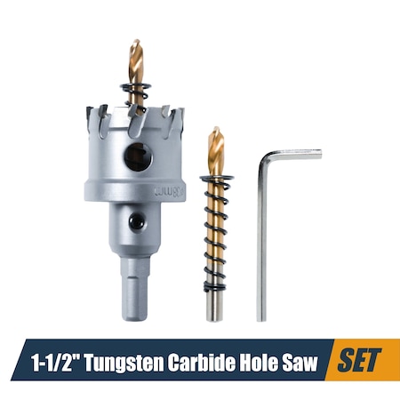 Powertec 1-1/2in Tungsten Carbide Hole Saw for Soft & Hard Metal with Titanium-Plated Pilot Drill Bit 14904
