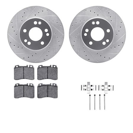 Dynamic Friction Co DFC Rotors-Drilled & Slotted-Silver w/ EURO 5000 Ceramic Brake Pads Incl Hdw 7612-63049