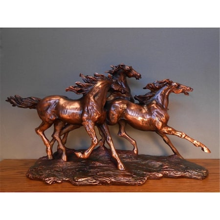 Dwellingdesigns F Three Horses Galloping Bronze Plated Resin Sculpture DW2619759