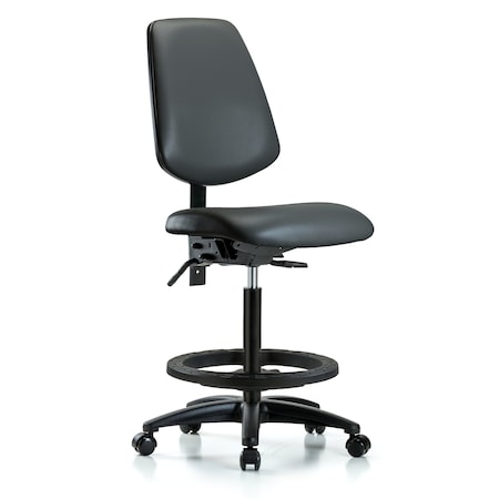 Blue Ridge Ergonomics Vinyl Chair, High Bench, Med Back, Tilt, Foot Ring, Casters, Carbon BR-VHBCH-MB-RG-T1-A0-BF-RC-8823