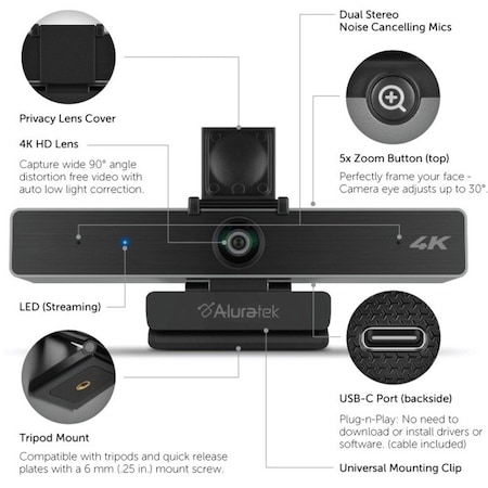 Aluratek 4K HD WEBCAM 4X DIGITAL ZOOM AWC4KF