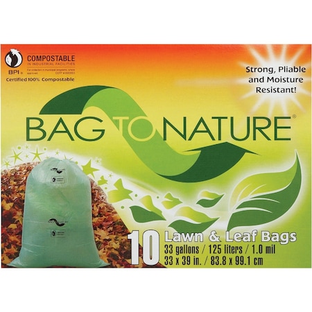 Bag To Nature 33 Gal. Green Compostable Houston Approved Lawn & Leaf Bag, 10-Count 11310