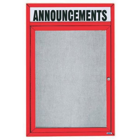 Aarco Outdoor Enclosed Bulletin Board w/ Al Frame Header, Powder Coated Red, 24''Hx18''W ODCC2418RHR