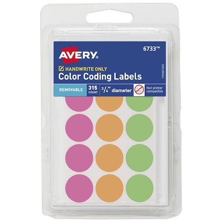 Avery Color-Coding Labels, Removable Ad, PK315 6733