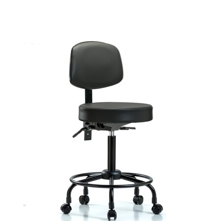 Blue Ridge Ergonomics Vinyl Stool, Back, Med Bench, Round Tube Base, Casters, Carbon BR-VMBST-RT-T0-RC-8823