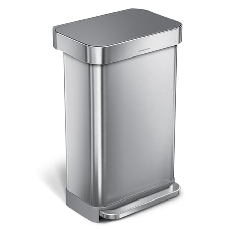 Simplehuman 11-7/8 gal Rectangular Step-On Can, Silver, Foot Pedal, Stainless Steel, 15 7/8 in CW2080