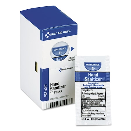 First Aid Only Hand Sanitizer Packets for SmartCompliance First Aid Kits, 0.9 g, PK10 FAE-4007