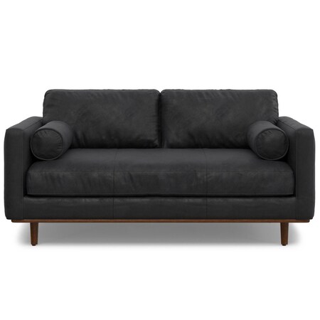 Homeroots 72" Black Leather Sofa With Brown Legs 640974
