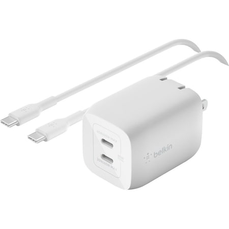 Belkin Dual USB-C GaN Wall Charger with PPS 65W + 6ft USB-C to USB-C Cable - White WCH013DQ2MWH-B6