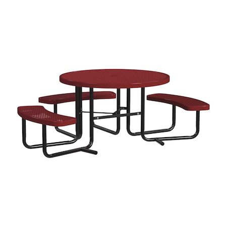 Leisure Craft 46" Round ADA Accessible Outdoor Picnic Table with 3 Bench Seats, Burgundy T46ROP-ADA-BURGUNDY