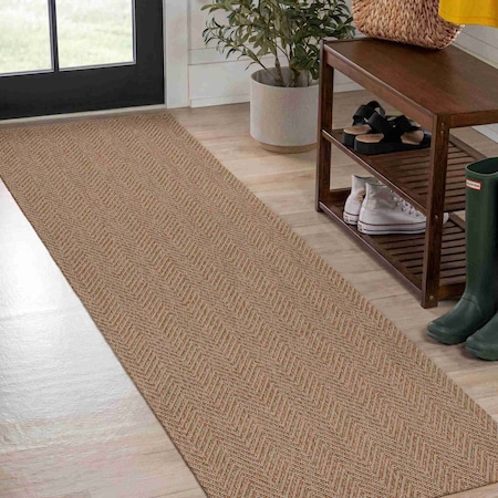 Jonathan Y Rowena Smart Jute Scandinavian Boho Herringbone Weave Beige 2 ft. x 8 ft. Indoor/Outdoor Runner Rug FXV203A-28