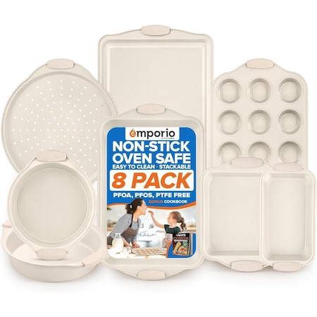 Emporio Kitchen Baking Pan Set, Oven Safe Tray, Up To 450 Deg F, White, 8PK EMPKW88H