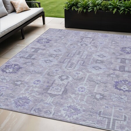Homeroots 5' X 8' Lavender Purple And Gray Oriental Washable Indoor Outdoor Area Rug 582093