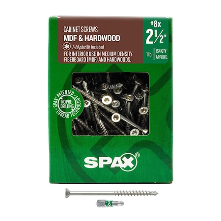 Spax #8 x 2-1/2 in Interior Wood Screws Cabinet Specialty MDF Trim Head T-Star Plus, 154PK 4351010400604