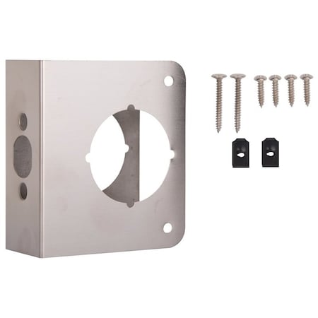 Prosource Door Reinforcer, 2-3/8 in Backset, 1-3/4 in Thick Door, Steel, Satin Nickel, 4-1/2 in H, 4 in W HSH-044SBN-PS