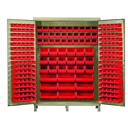 Quantum Storage Systems STORAGE BEIGE CABINET W/84 RED BINS QSC-BG-72S-84RD