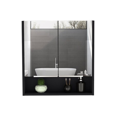 Homeroots 24" Black Wood Floating Double Door Bathroom Vanity And Medicine Cabinet With Mirror 543608
