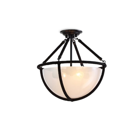 Vidalite Voyager 2-Light Matte Black Ceiling Light Fixture With Rope Detailing & Smoked Glass Shade CE1013093