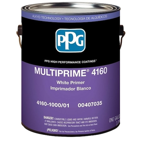 Ppg MULTIPRIME 4160-1000-01 Primer, Flat, White, 1 gal 4160-1000/01