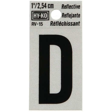 Hy-Ko Reflective Letter, Character: D, 1 in H Character, Black Character, Silver Background, Vinyl RV-15/D