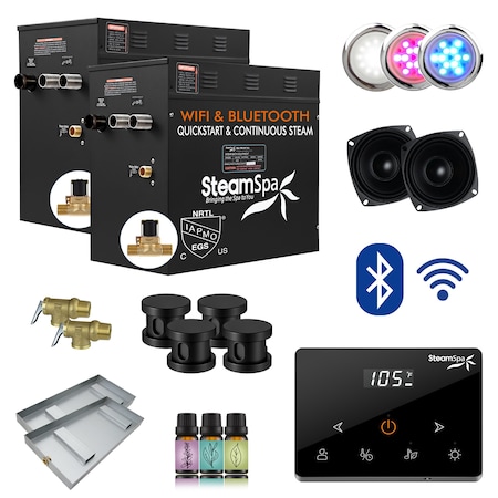Steamspa 24KW Steam Bath Generator, Fully Wireless Remote, BLUETOOTH, WIFI, Auto Drain, Matte Black BKW2400MK-A