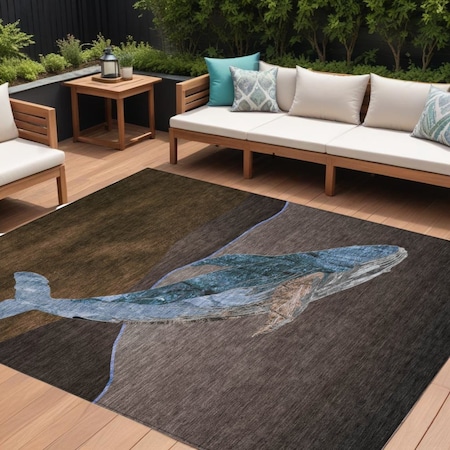 Homeroots 10' X 14' Brown And Denim Blue Animal Print Washable Indoor Outdoor Area Rug 630962
