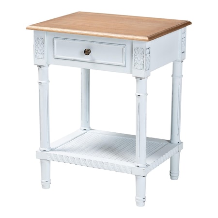 Baxton Studio Legrand Classic French Two-Tone White and Natural Brown 1-Drawer End Table 251-13896-ZORO