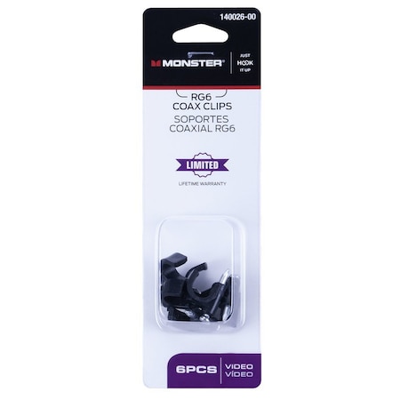 Monster Cable Cable Clip, Black, 6.15 in L, 6 PK 140026-00