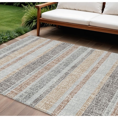Homeroots 10' X 14' Gray And Silver Striped Washable Indoor Outdoor Area Rug 632220