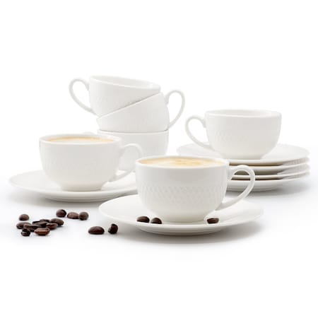 Elama Luna 12 Piece 3 Ounce Porcelain Espresso Cup Set in White with Saucers ELM-LUNA-3ESPRESSO