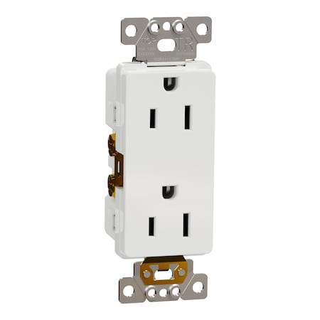 Square D Straight Blade Receptacle, 5-15R, 15 A, 125V AC, 2 Pole, Flush Mount, Self-Grounded SQR44111WH