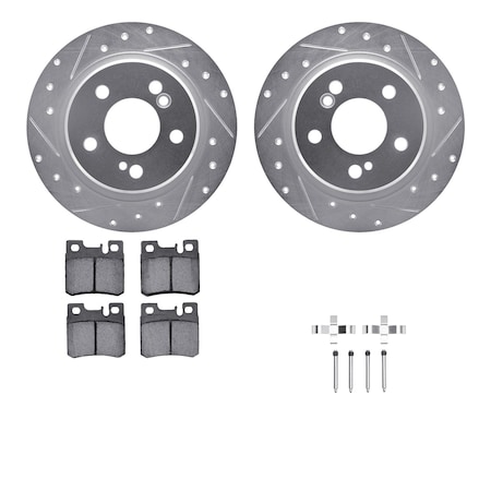 Dynamic Friction Co DFC Rotors-Drilled & Slotted-Silver w/ EURO 5000 Ceramic Brake Pads Incl Hdw 7612-63037