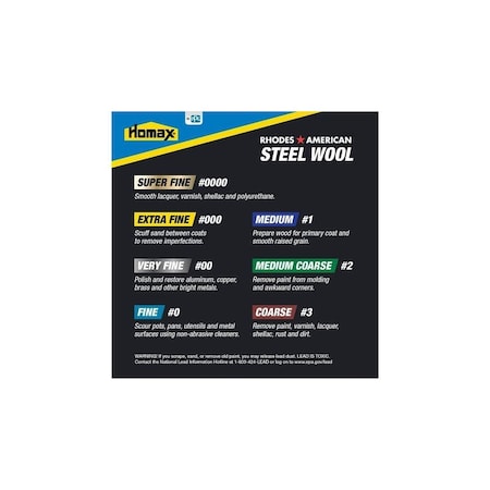 Homax #0 12 Pad Steel Wool, Fine Grade Gray, 12PK 10121110-6