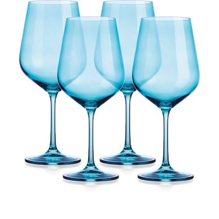 Homeroots Set of Four Blue Crystal Balloon Bowl Stemmed Red Wine Glass 485155