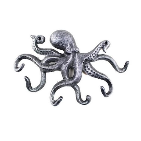 Handcrafted Decor Antique Silver Cast Iron octopus Hook- 11 in. K-0942-silver