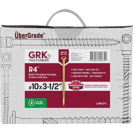 Grk Fasteners GRK R4 No, 10 x 3-1/2'' Star Drive Multi-Purpose Wood Screw, 1200 Ct. 139