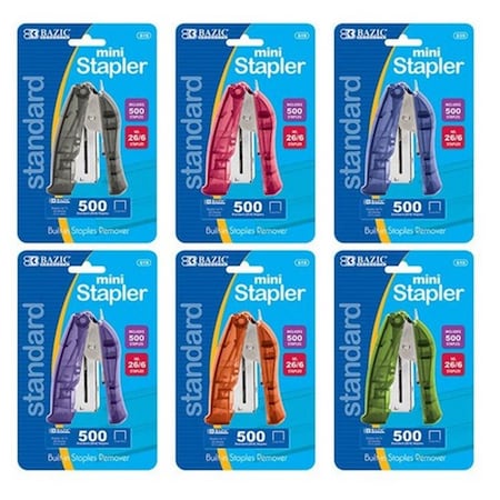 Bazic Products Mini Stand-Up Standard 26/6 Stapler w/500 Ct. Staples, 24PK 619