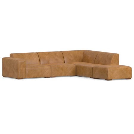 Homeroots 116" Sienna Leather Sofa With Ottoman With Brown Legs 641076