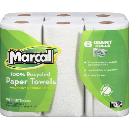 Marcal Paper Towels, 2 Ply, 140 Sheets, White MRC6181