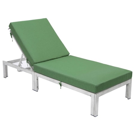 Leisuremod Chelsea Modern Outdoor Weathered Grey Chaise Lounge Chair With Green Cushions CLWGR-77G