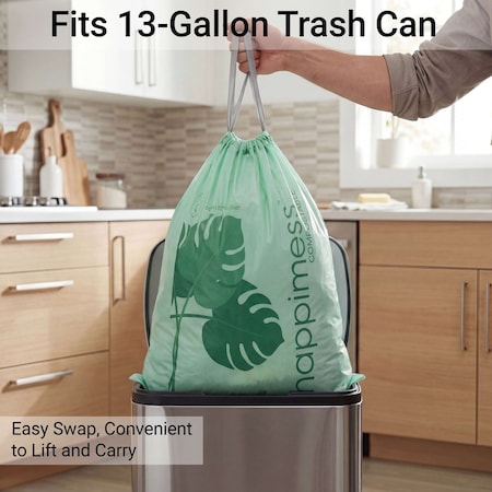 Happimess 13.2-Gallon 50L Drawstring Compostable Trash Can Liner, Green, 20-Count, 1 Pack of 20 Liners HPM3000C-G-1SET