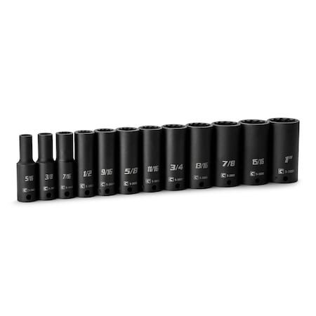 Capri Tools 3/8 in. Drive Deep Impact Socket Set, 12-Point, SAE, 5/16 to 1 in., 12-Piece CP53800-12SD