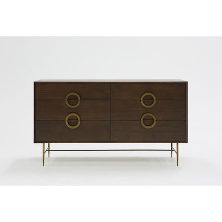 Homeroots 65" Acacia Solid Wood Six Drawer Double Dresser 473093