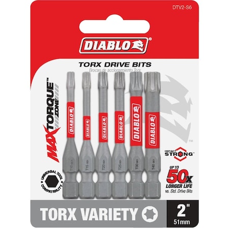 Diablo 2'' Torx Impact Screwdriver Bit Set, 6-Piece DTV2-S6