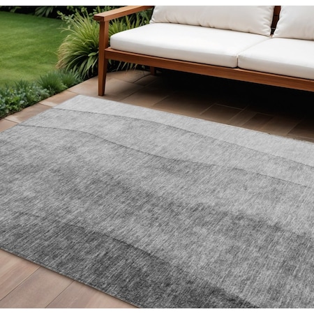 Homeroots 10' X 14' Gray Silver And Charcoal Ombre Washable Indoor Outdoor Area Rug 581809