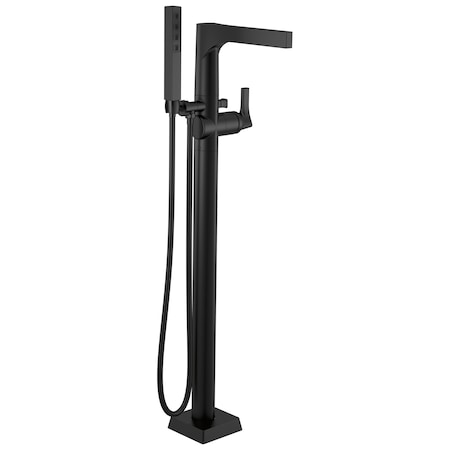 Delta Zura Single Handle Floor Mount Tub Filler Trim With Hand Shower In Matte Black T4774-BLFL