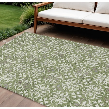 Homeroots 9' X 12' Green Gray And Ivory Floral Washable Indoor Outdoor Area Rug 595947