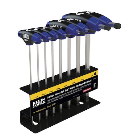 Klein Tools Hex Kit Set, Metric, Ball End T-Handle, 6-Inch with Stand, 8-Piece JTH68MB